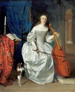 Metsu, Woman playing viola da gamba