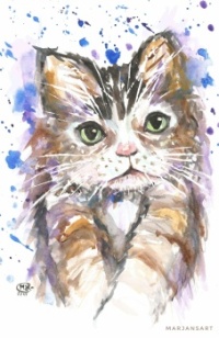 Shy kitten original watercolour painting