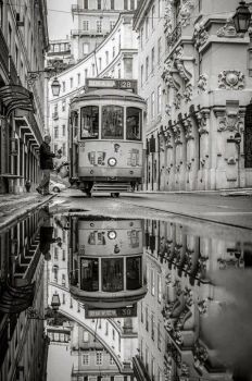 Lisbon tram reflection