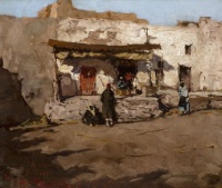 A street scene in Egypt POMPEO MARIANI (1857 - 1927)