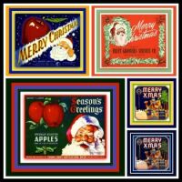 Merry Christmas on Vintage Fruit Crate Labels