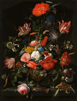 Abraham Mignon, Flowers in a Metal Vase.