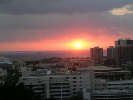 Sunset from Janet's condo in Honolulu