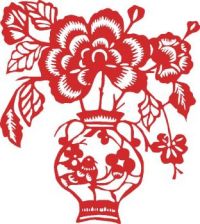 red vase and flowers
