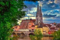 The 800 year old bridge at Regensburg, Germany, where they make the best sausages in the world