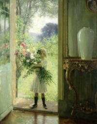 Little girl with huge bouquet