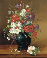 Eugène Henri Cauchois (French, 1850–1911), Wildflowers in a Blue Vase