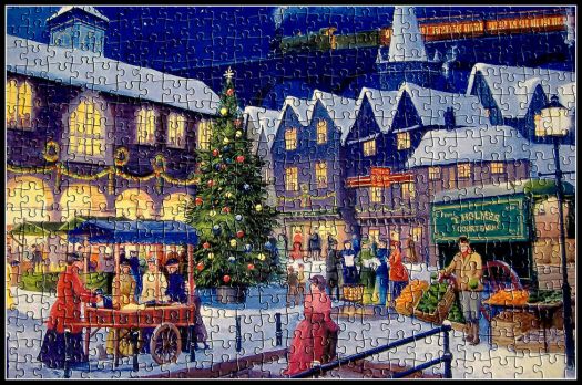 Seasonal - Christmas - Winter Market Place in the Snow - Puzzle of a Puzzle! (Medium)