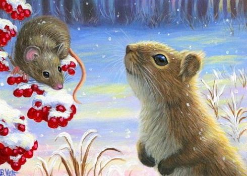 Solve Squirrel and mouse winter. jigsaw puzzle online with 48 pieces