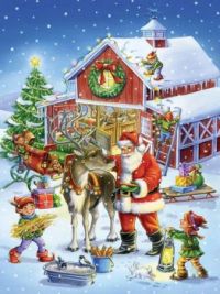 Santa and Elves with reindeer
