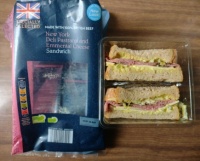 New York deli pastrami and emmental cheese sandwich