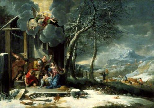 Winter Landscape with the Nativity by Flemish School
