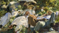 The Theme is Friendship / John Singer Sargent (American 1856-1925) - Group with Parasols (Siesta) c. 1904