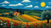 Idyllic Countryside of Italy – A Naïve Art Escape 🌿🎨