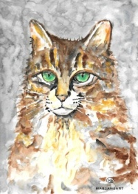 A moody cat original watercolour painting