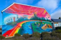 An interesting mural at the Rainbow Kitchen, a Victoria community kitchen