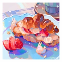 strawberry croissant study by @kirabunni