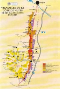 Map of burgundy wine côte de nuits and hautes côtes de nuits