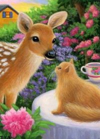 Fawn and kitten