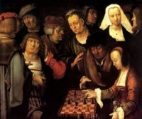 GAME OF CHESS 1508 EUROPEAN PAINTING BY LUCAS VAN LEYDEN LARGE REPRO ON CANVAS