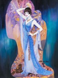 Helena Lam Art Nouveau painting  girl in blue dress
