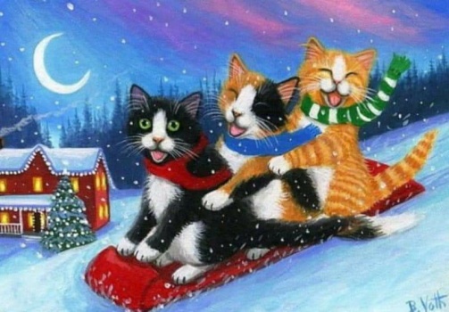 Solve Sled Cat Ride jigsaw puzzle online with 35 pieces