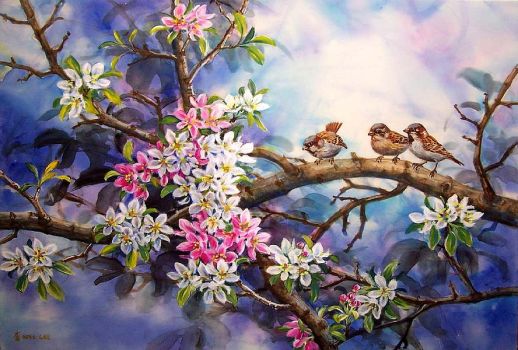 Jigsaw Puzzle | Sparrows in Spring | 70 pieces | Jigidi