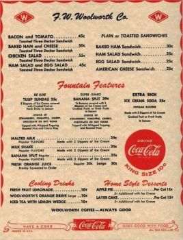 Old Woolworth menu