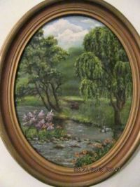 painting of boy & dog fishing