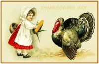 Theme  5 of 6 - Thanksgiving Vintage Art Card with Little Girl Feeding Turkey