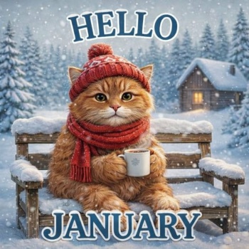 Solve Cat on Snow-Covered Bench Hello Jan jigsaw puzzle online with 64 ...