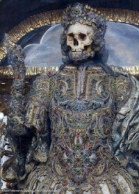 The jewel-encrusted skeletons of Roman martyrs - photograph from Rome's ancient underground catacombs