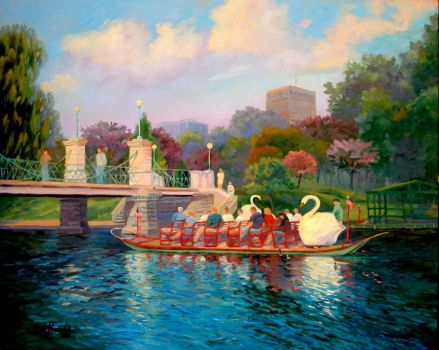 Swan boats in the spring