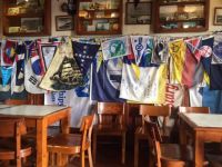 Flags at Peter Cafe Sport, Horta, Faial, Azores, Portugal.