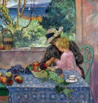 Henri Lebasque (French, 1865- 1937) - Tasting Fruits on the Terrasse at Sainte-Maxime, 1914  CROP