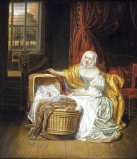 Mother with a Child in a Cradle - Samuel van Hoogstraten