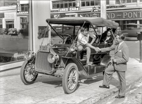 San Francisco 1907 Buick on San Francisco's Auto Row at Van Ness Avenue and California Street in 1929