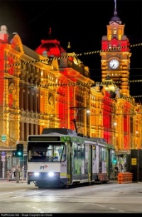 Flinders Street Railway Station aglow in colorful lights!  (1)