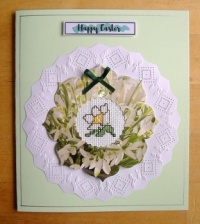 Seasonal Crafts - Papercraft - Easter Cross Stitch Card - White Dog Rose on Green (9 - 240 Pieces)