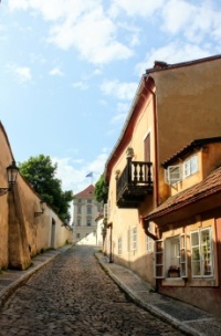 A cobbled street in Prague.