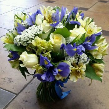 Happiness is :  Gorgeous Lemon and Blue Bouquet.