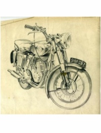 Panther 250cc motorbike (my very first). Drawn by me in 1958 aged 18.
