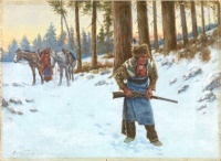 John Hauser (American, 1859–1913), Plains Indian Hunting in Winter Landscape (1909)