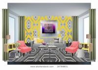 OB-Lemon Coral And Gray Living Room