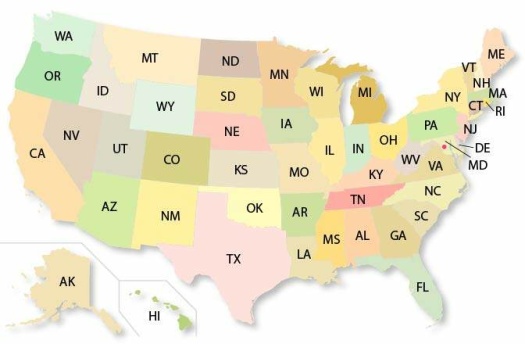 Solve US-states-Abbreviation-map jigsaw puzzle online with 77 pieces