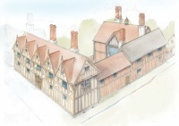 Artistic reconstruction of Shakespeare's home in Stratford-upon-Avon This drawing of New Place is based on documentary evidence, comparative architecture and archaeology
