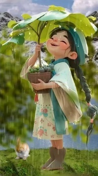 girl and rain