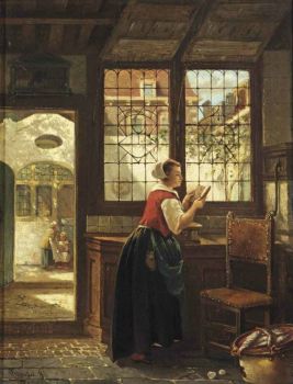 Woman in an interior ~ Johannes Anthonie Balthasar Stroebel (1821 - 1905)