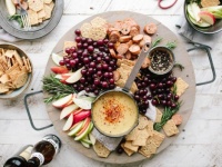 Charcuterie Board with Fruits, Crackers and Dip