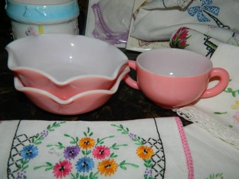 Pink Bowls and Embroidery